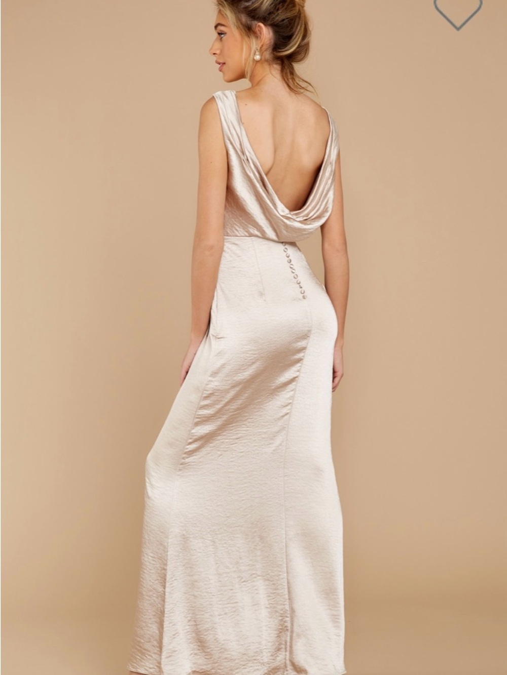 Satin Cowl Back Bridesmaid Gown in Champagne
